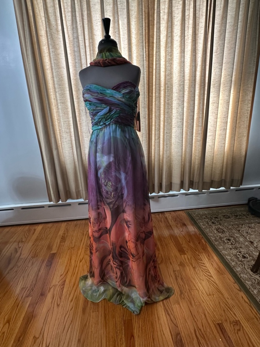 Strapless Multi-Colored Floral Chiffon Evening Dress Fabiana, Style6660